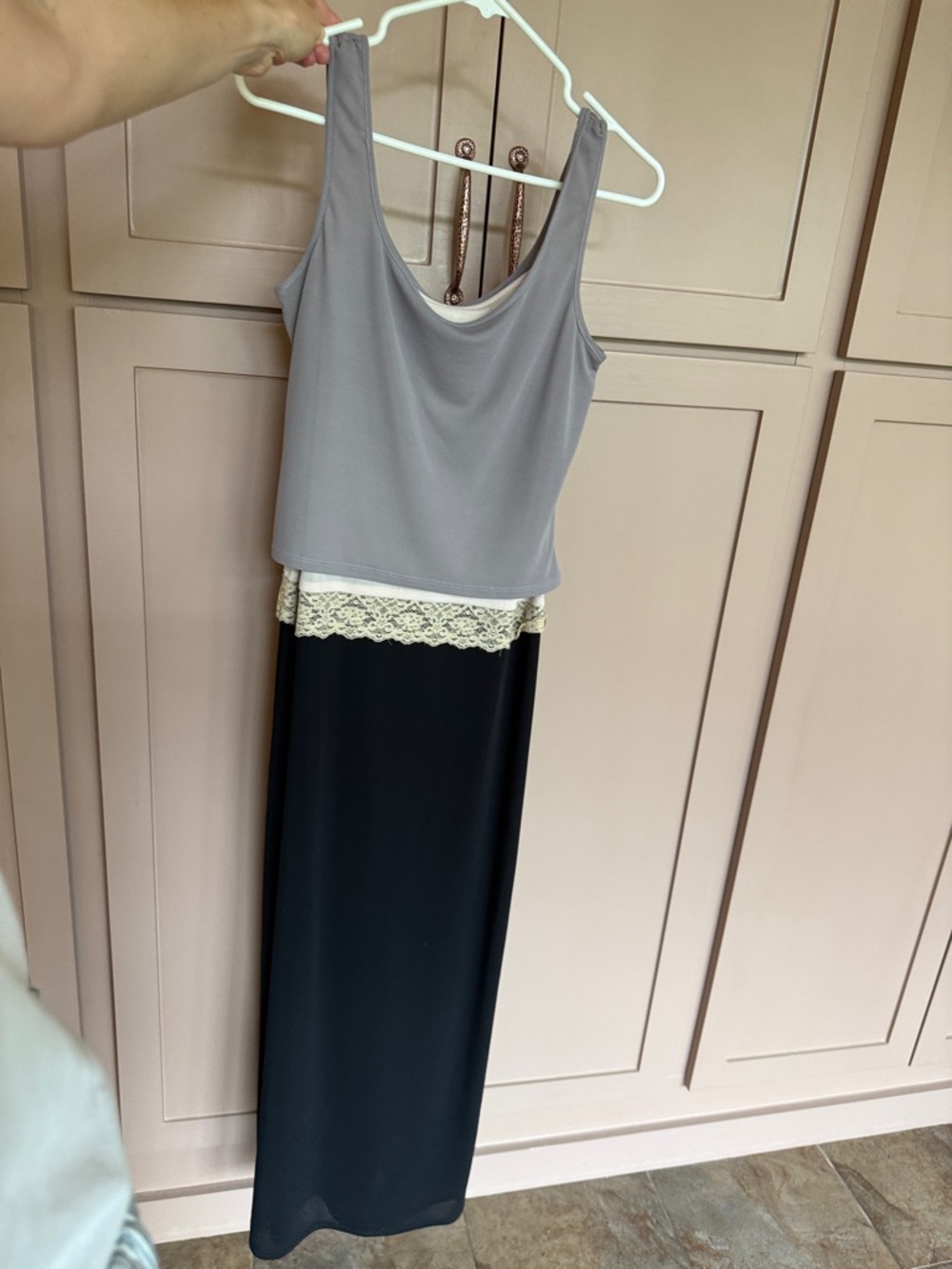 Laundry by SegalSleeveless Layered Tank & Maxi Skirt Combo in Gray, Cream, Black